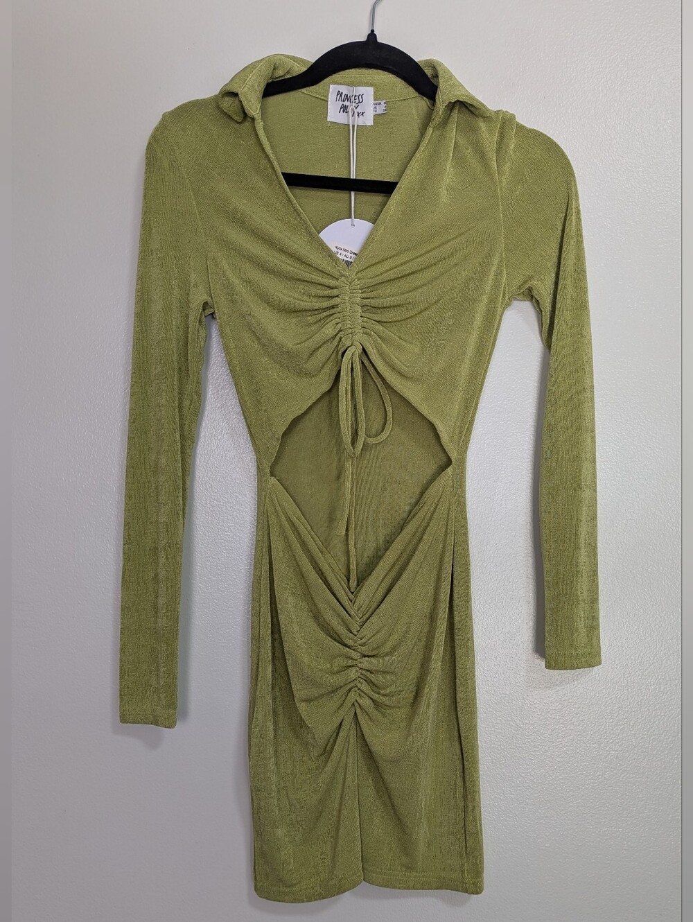 NWT Princess Polly "Kylie" Green Cutout Ruched Long Sleeve Mini Dress Size 4